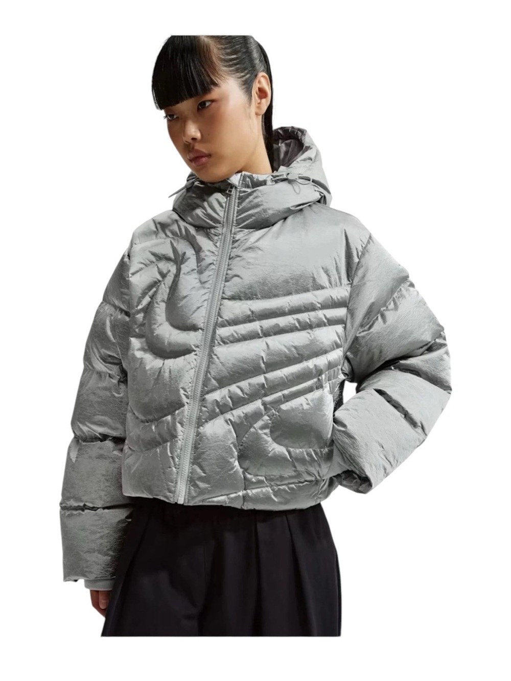 Nike Swoosh Series Oversized Down Puffer Jacket Silver IB2003 095 Women’s XL NEW